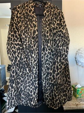 a new day Leopard Print Open Front Trench Coat - Black & Tan